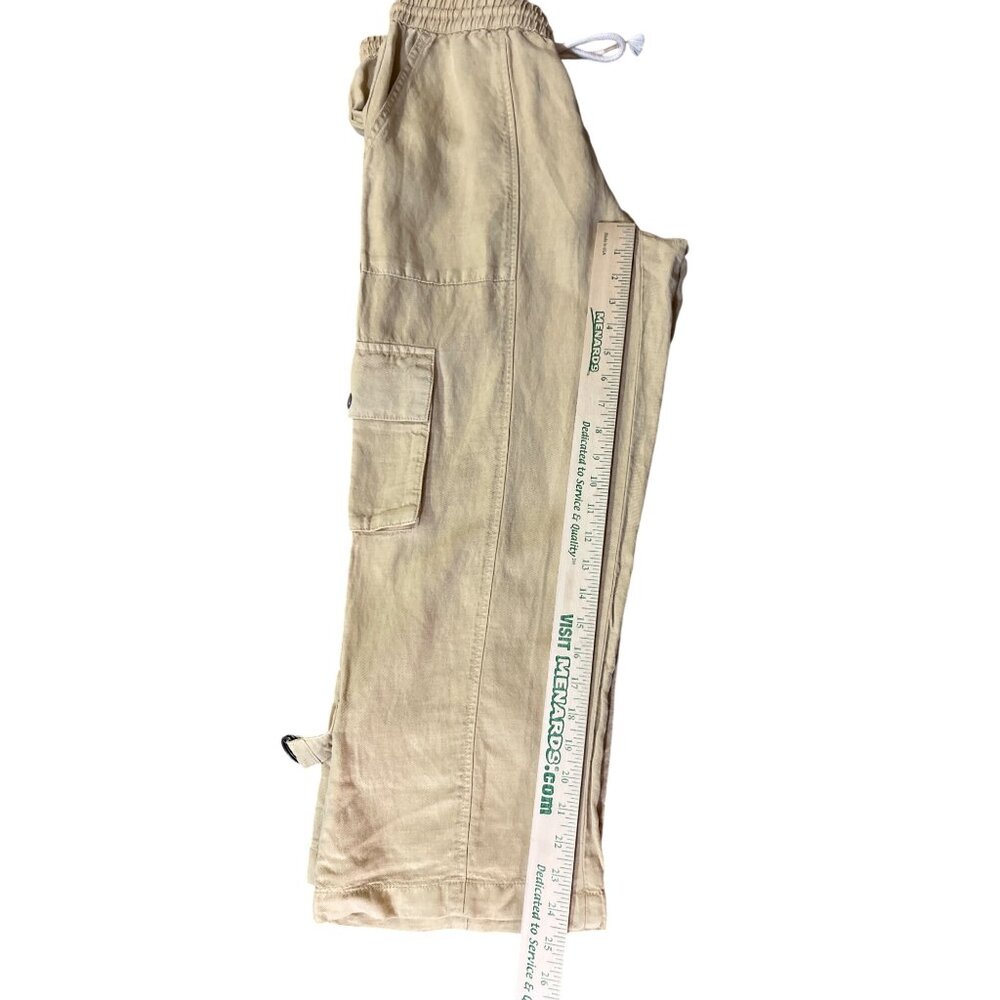 Nicole Miller Linen Blend Cropped Pants Womens L Tan Drawstring Used - Picture 11 of 16
